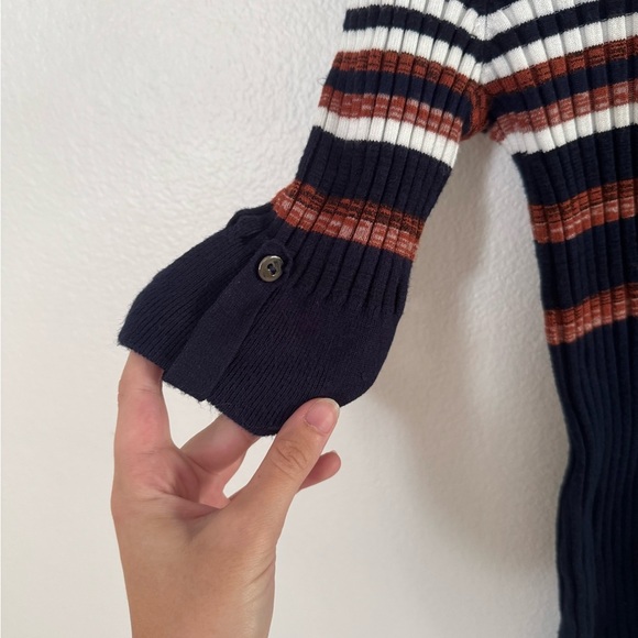 STYLE&CO MULTI-COLOR STRIPE 3/4 SLEEVE MOCK NECK RIBBED KNIT TOP Size PL - Picture 2 of 5